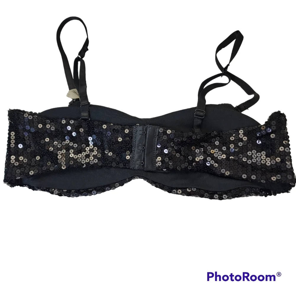Rene Rofe Sequin bandeau bra adjustable straps removable cups size large - Picture 11 of 11